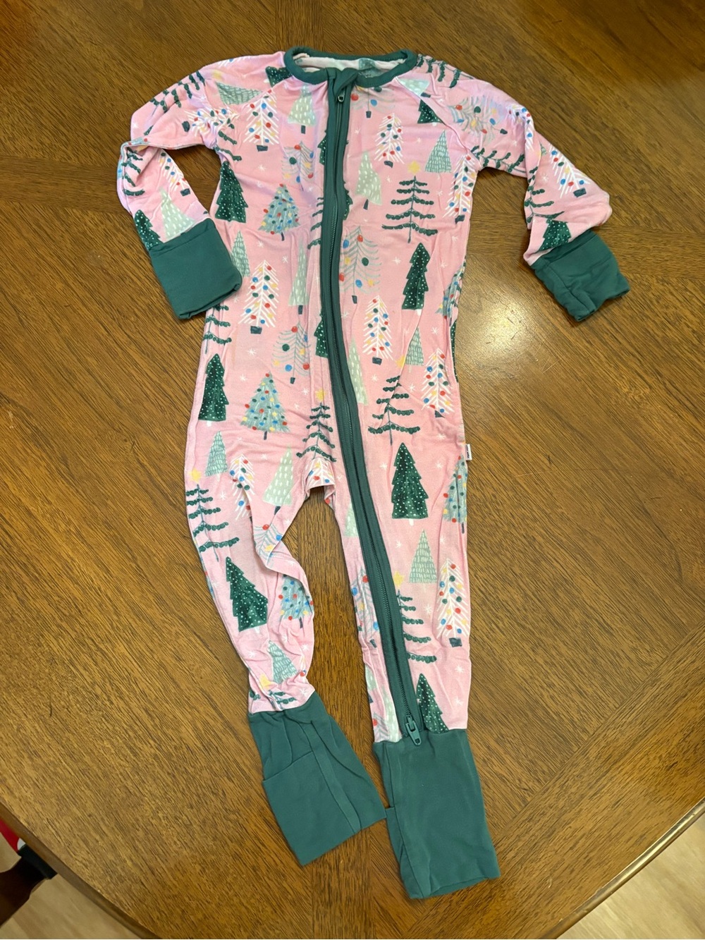 Little Sleepies Pink Holiday Tree One-Piece Pajamas with Green Trim